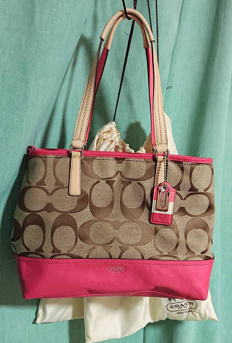 COACH NEW YORK(コーチ)未使用保管品、正規品/ウォーターメロンカラー/トートバッグ、キャンバス×レザー拍卖