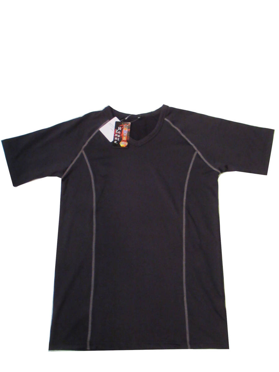 メンズファッション インナーウェア 秋冬モデル 吸水速乾 伸縮自在 裏起毛 半袖V首シャツ サービス品(LL)ブラック拍卖