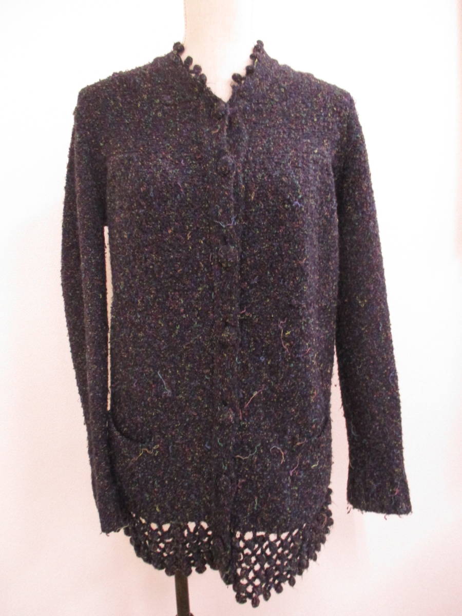 ☆1729【送料無料】OLIVE des OLIVE オリーブデオリーブ ニットパーカー ロングカーディガン M~L相当 ブラック ウール混 ファンシーヤーン拍卖