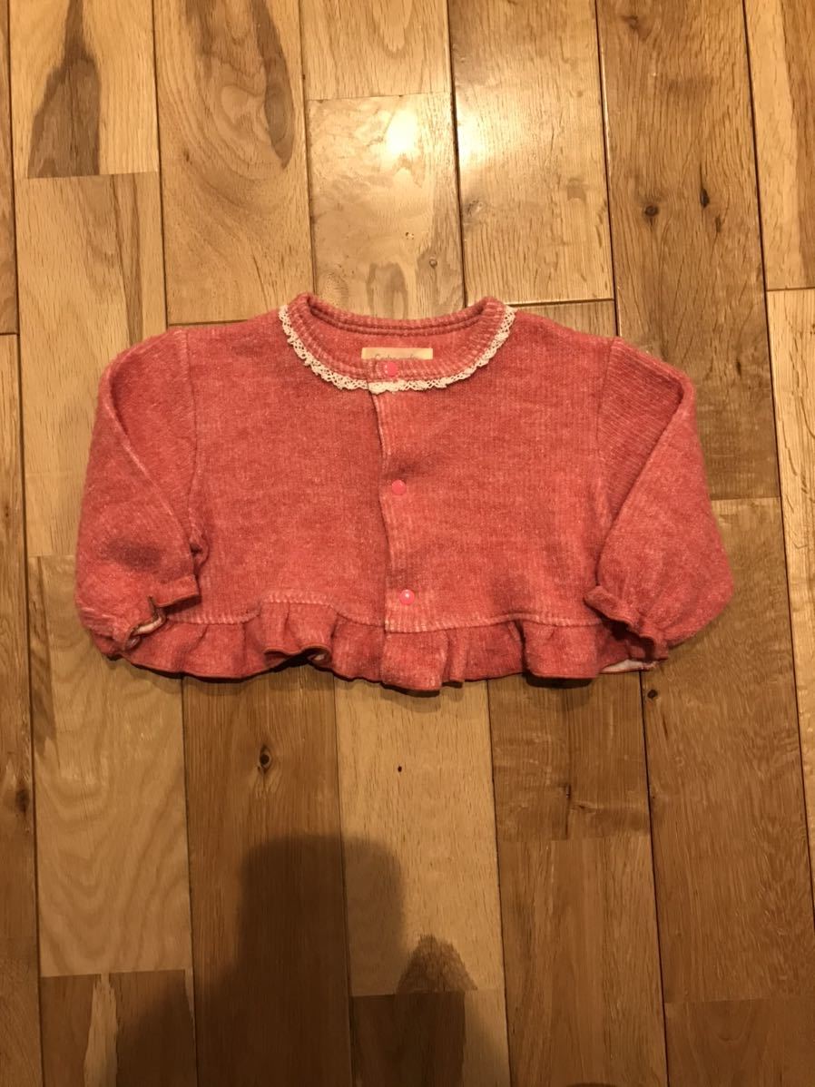 女の子 ベビー ボレロ カーディガン フリル ピンク 60センチ 70センチ 秋冬 羽織り拍卖