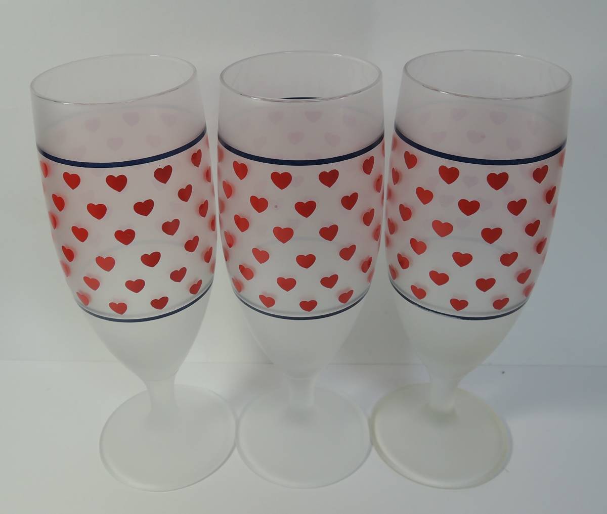 ☆25H 昭和レトロ■ハートがいっぱい すりガラス ジュースグラス 3個■未使用拍卖