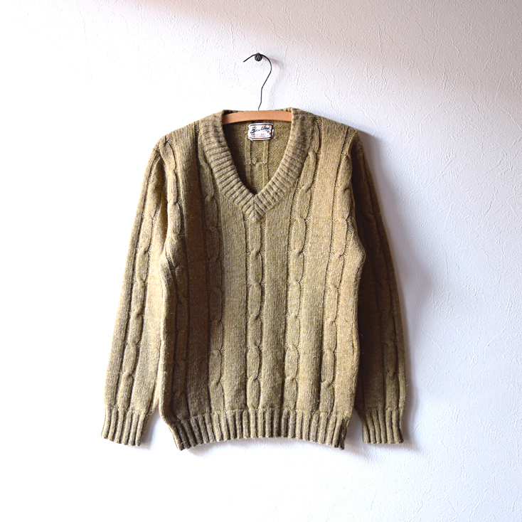 【送料無料】60s ヴィンテージ ブレントウッド Vネック セーター メンズM ケーブル模様 BRENTWOOD CH0475拍卖