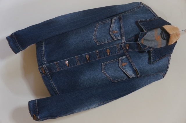H613 即決 美品 Nudie Jeans ヌーディージーンズ KENNY ケニー ユーズド加工 ブランドステッチ デニムJKT ジージャン S拍卖