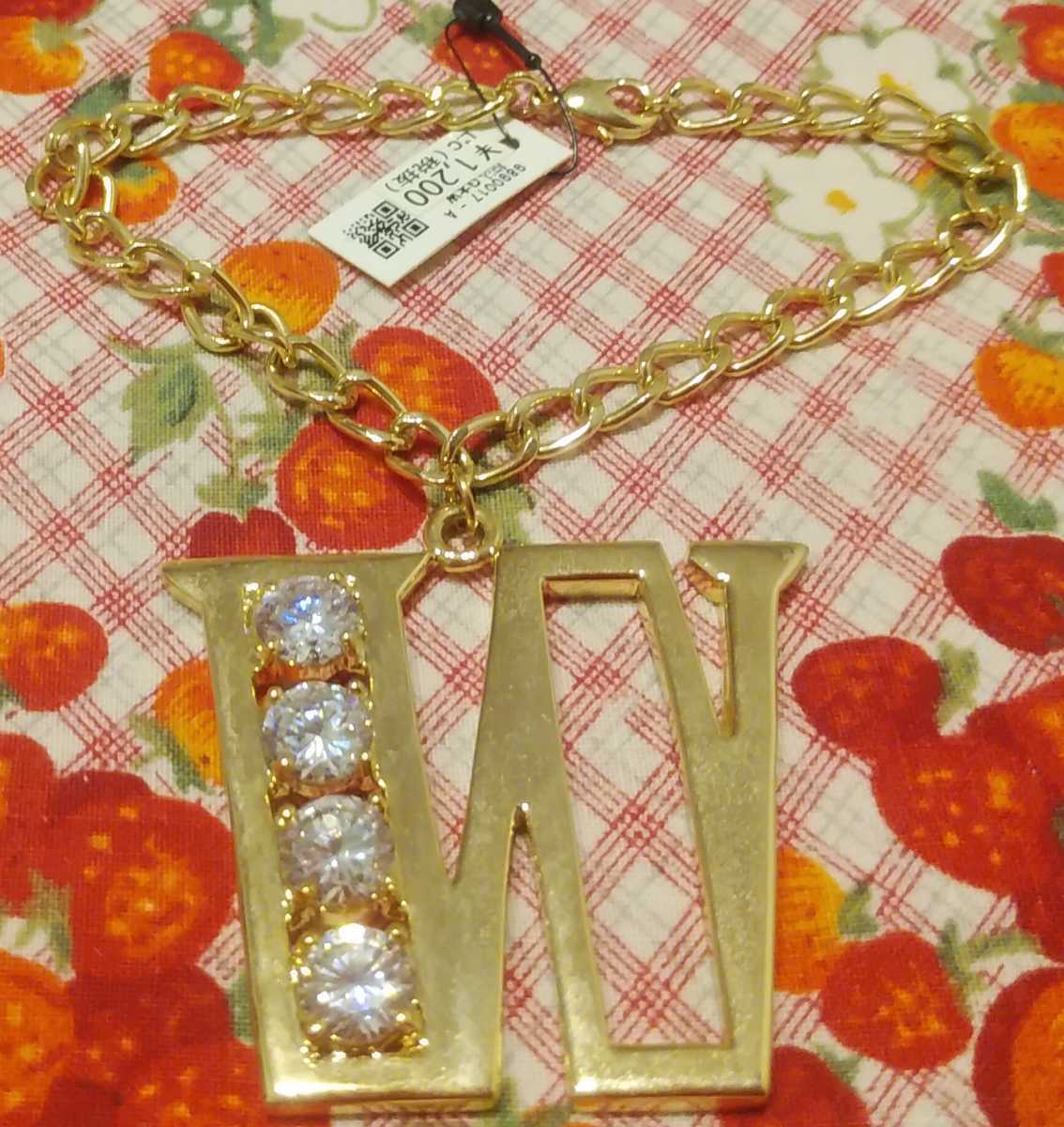 即決☆未使用☆ゴールドカラー ラインストーン付き イニシャル アルファベット バッグチャーム W拍卖