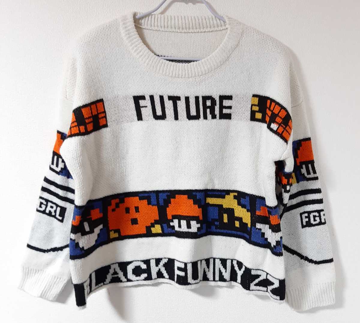 総柄ニット セーター 派手奇抜カラフル ゲーム柄 ビッグオーバーサイズ 古着拍卖