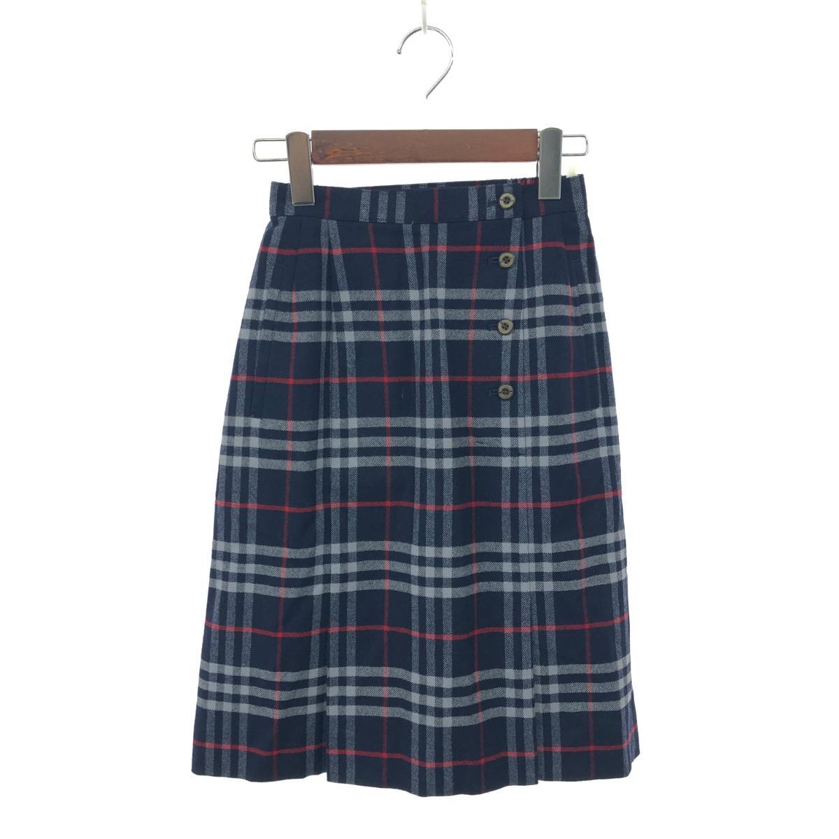 良好◆Burberry's バーバリーズ ノバチェックボタンデザインスカート サイズ:S ペチパンツ付き ネイビー レディース拍卖