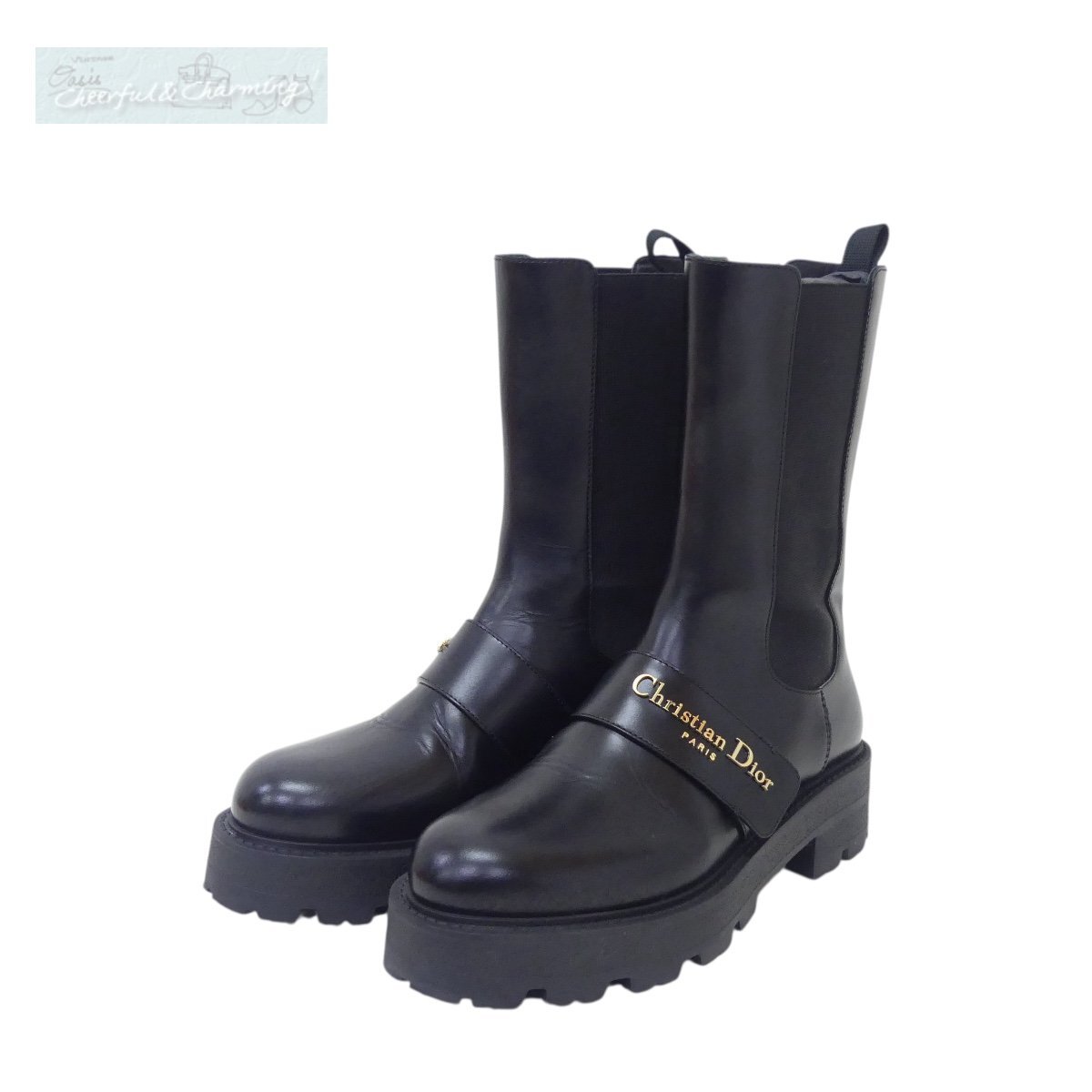 Christian Dior D-QUEST ショートブーツ 36 ブラック カーフ ゴールドロゴ拍卖