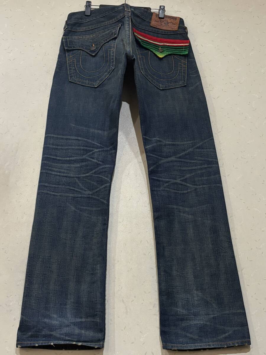 ※TRUE RELIGION トゥルーレリジョン RICKY リペア加工デニム パンツ 未裾直 濃いめインディゴ 米国製 33 BJBF.B拍卖