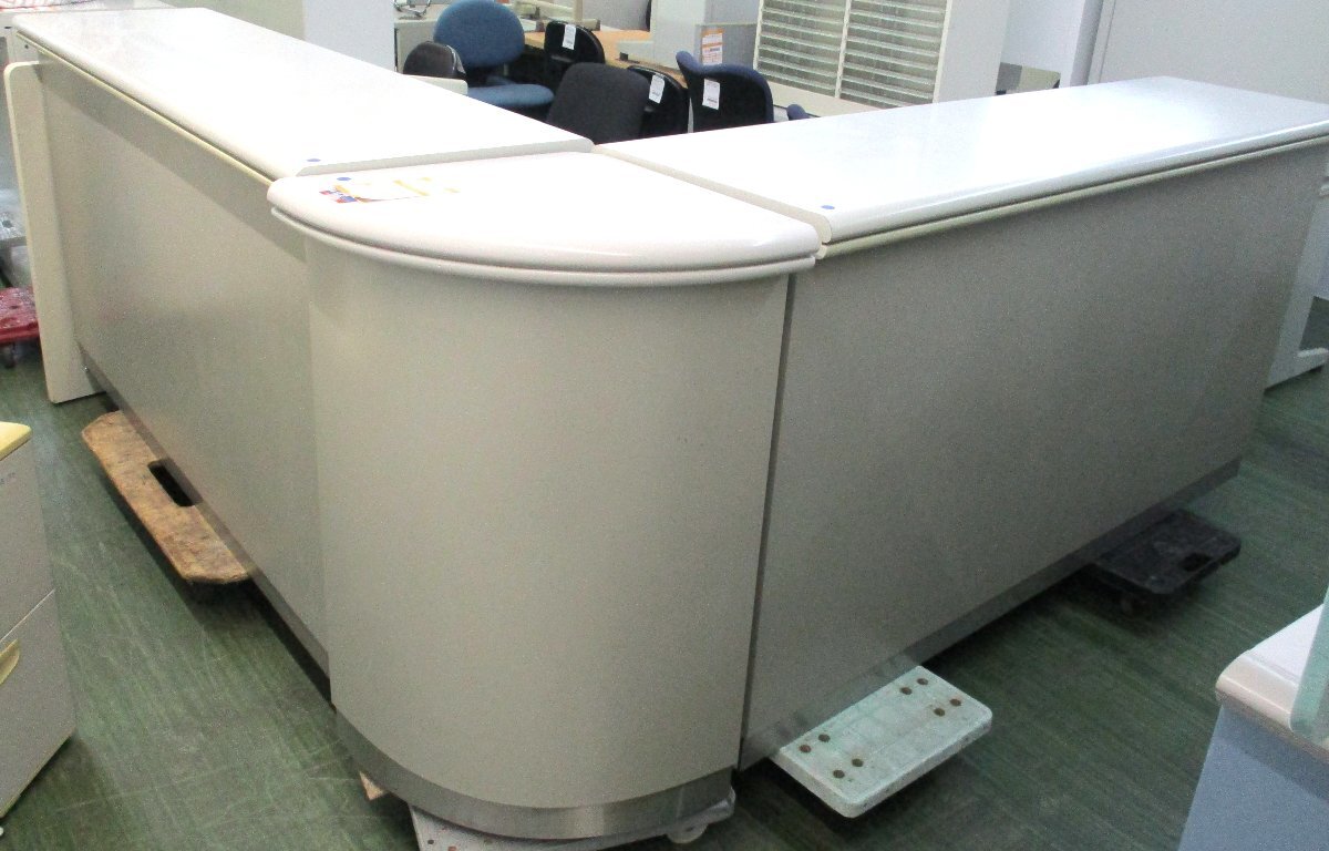 カウンター L型カウンター カウンター書庫2本 + コーナー1本 + エンドカバー付 4点セット 中古 店頭受取 引取 100254 ★拍卖