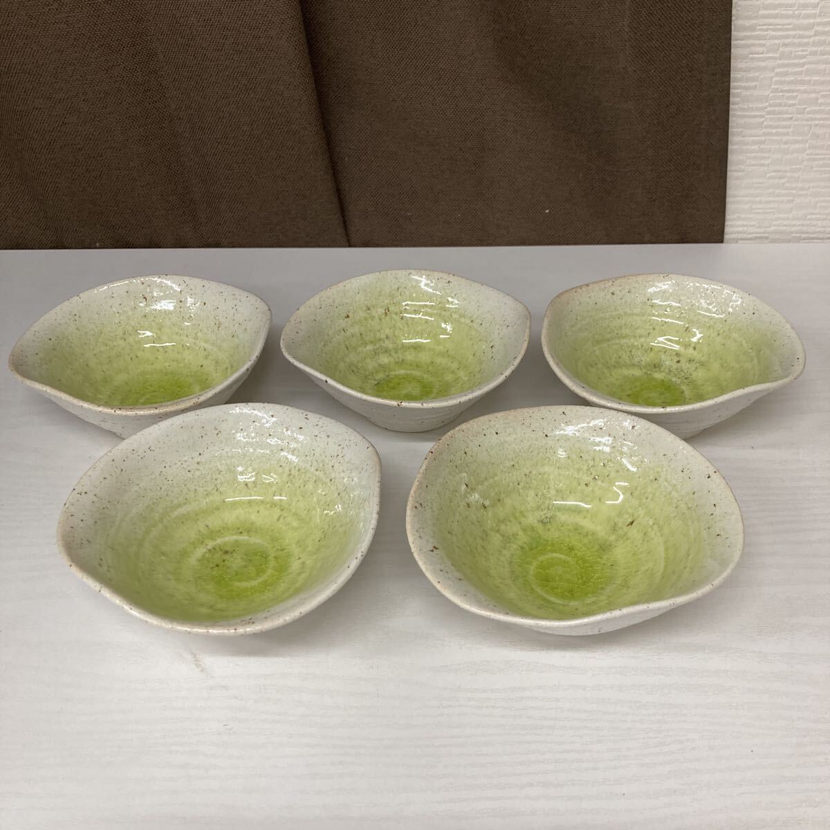 ☆和食器/食器/陶器/5皿/お得/まとめ/セット/緑/新品未使用/波形/器/グリーン/小鉢/拍卖