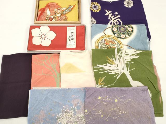 平和屋着物▼和装小物 正絹風呂敷まとめて10点 白山紬 鏡裏花 枝桜 箔散らし 金彩 ちりめん 箱付き 未使用品あり 逸品 DABC1317zzz拍卖