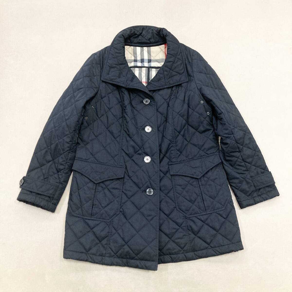 ☆ BURBERRY バーバリー キルティングコート アウター ブラック 裏地ノバチェック 三陽商会 日本製 サイズ48 レディース拍卖