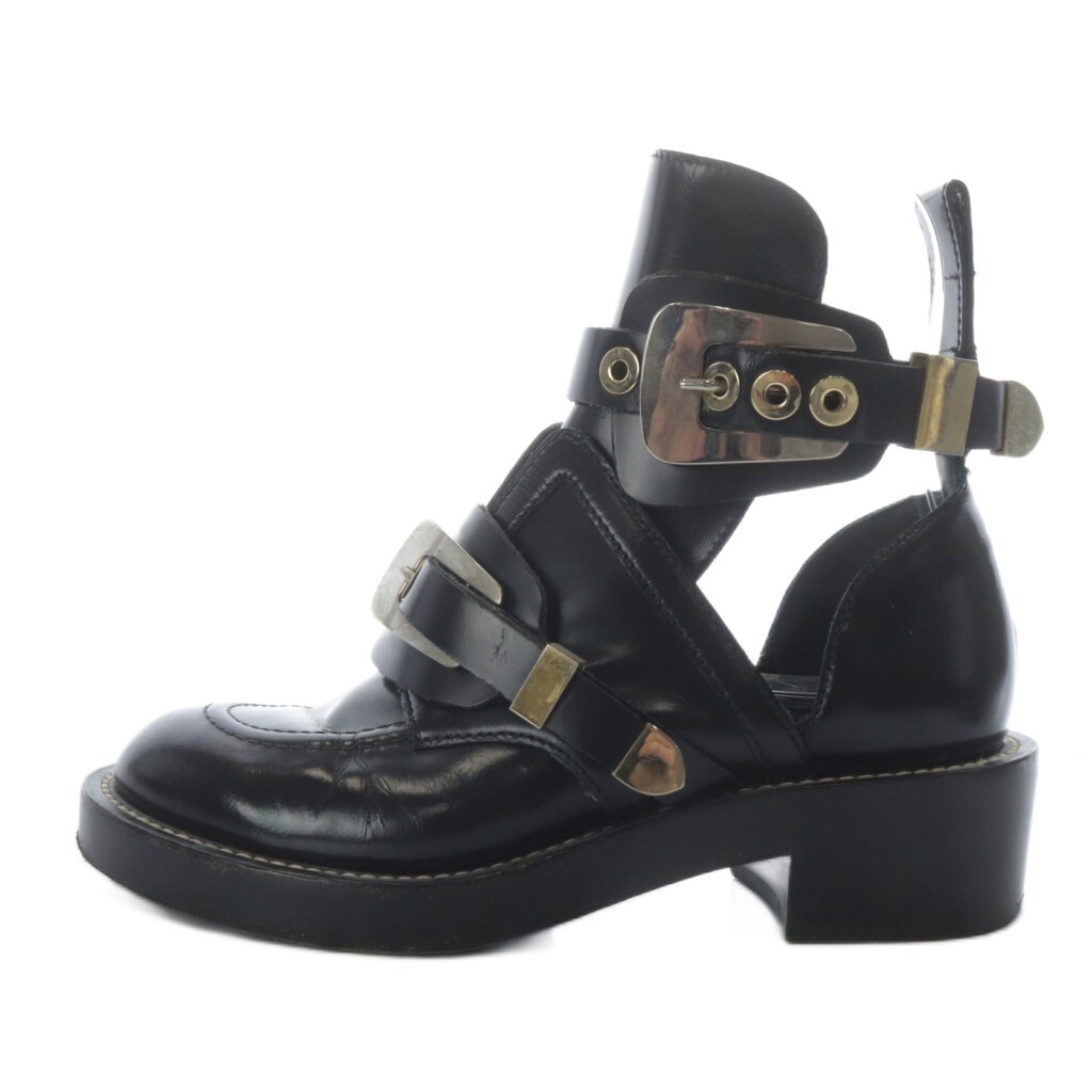 バレンシアガ BALENCIAGA サンチュール アンクルブーツ ショート チャンキーヒール レザー 37 ブラック /YO14 ■SH レディース拍卖