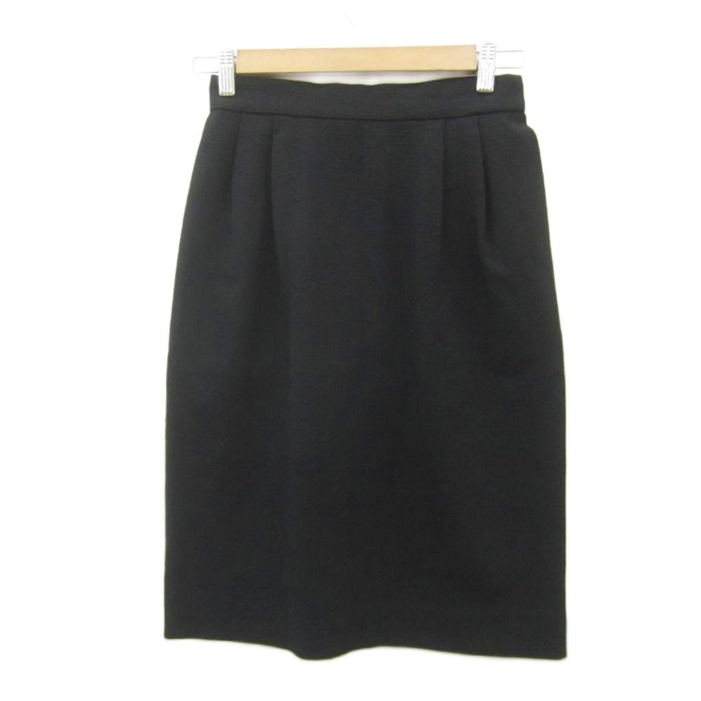 イヴサンローラン YVES SAINT LAURENT タイトスカート ミモレ丈 36 S 黒 無地 スリット HEA18-121 /SY41 ■GY60 レディース拍卖