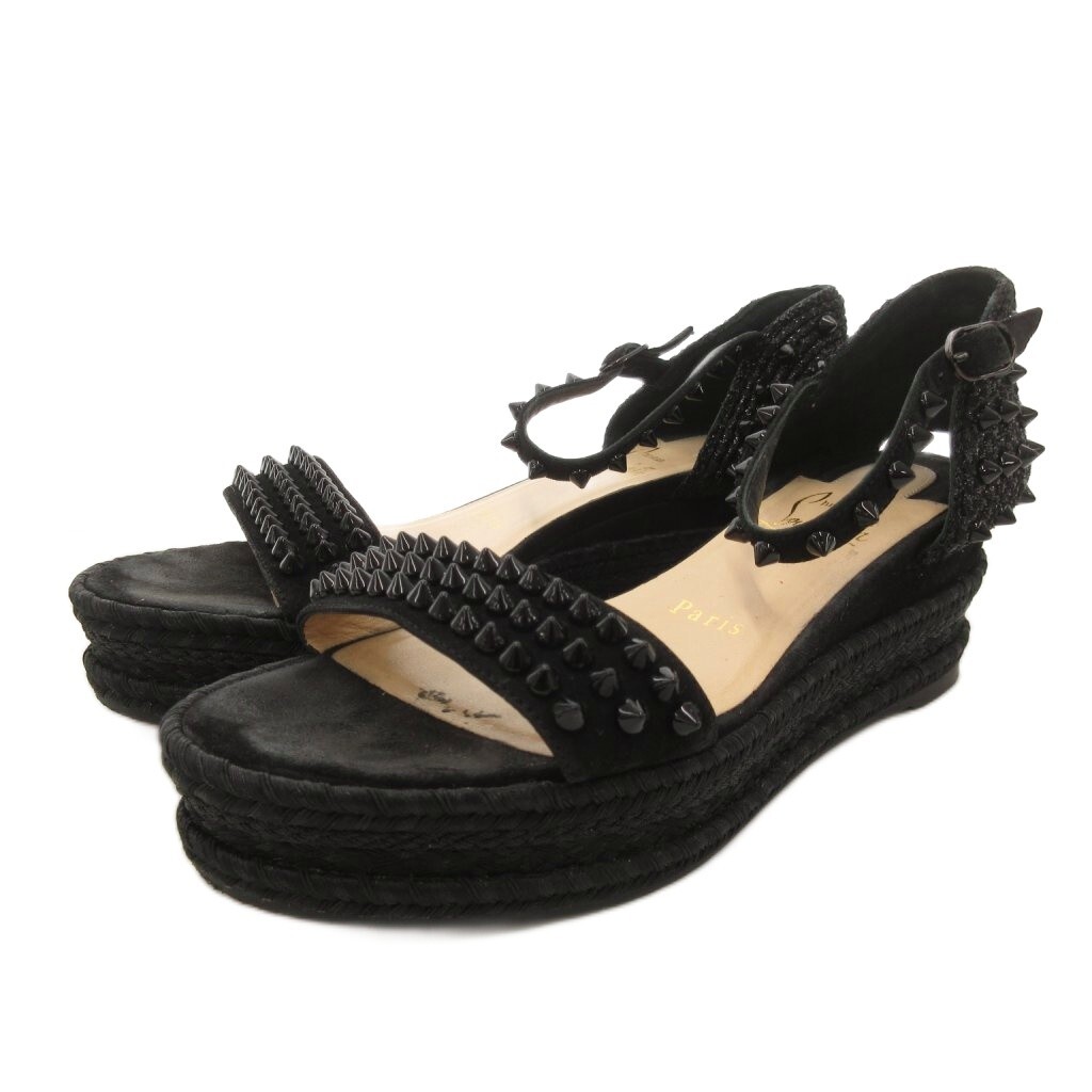 クリスチャンルブタン Christian louboutin スタッズサンダル カタクロウ エスパドリーユ ストラップ 35 黒 ブラック /FF ■GY62 レディー拍卖