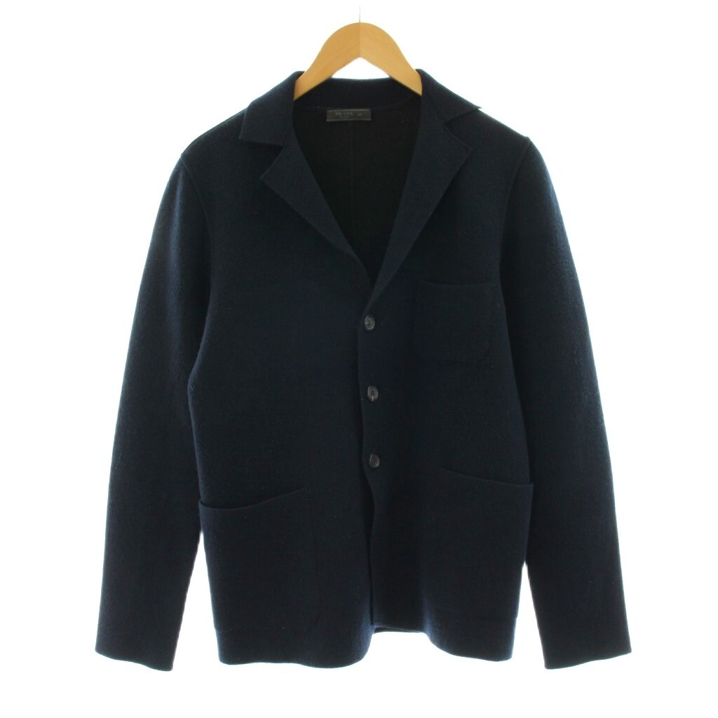 プラダ PRADA ニットテーラードジャケット ウール カシミヤ混 46 紺 ネイビー UMC619 /KU メンズ拍卖