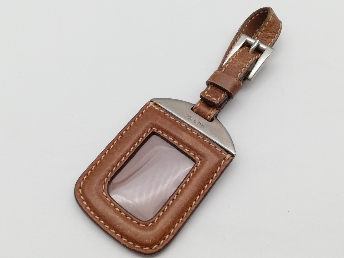 PRADA プラダ ネームタグ レザー ブラウン系 チャーム ゴールド キーホルダー ストラップ 拍卖