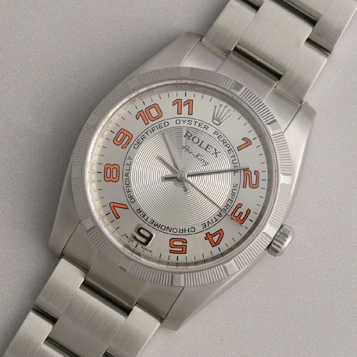 【OH済】2007年 ロレックス オイスター エアキング ref114210 cal3130 オレンジ アラビア エンジンターンドベゼル ポストヴィンテージ拍卖