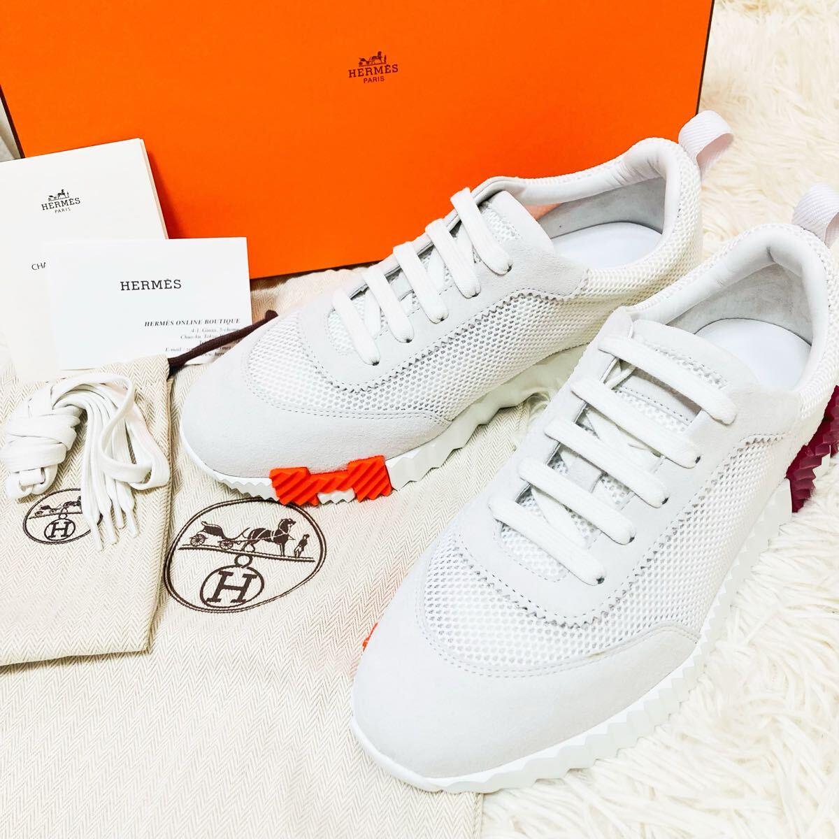 最終値下げ! 新品未使用 箱 保存袋 エルメス HERMES スニーカー バウンシング bouncing レディース イタリア製 替え紐 ソール 4 cm 25.5cm拍卖