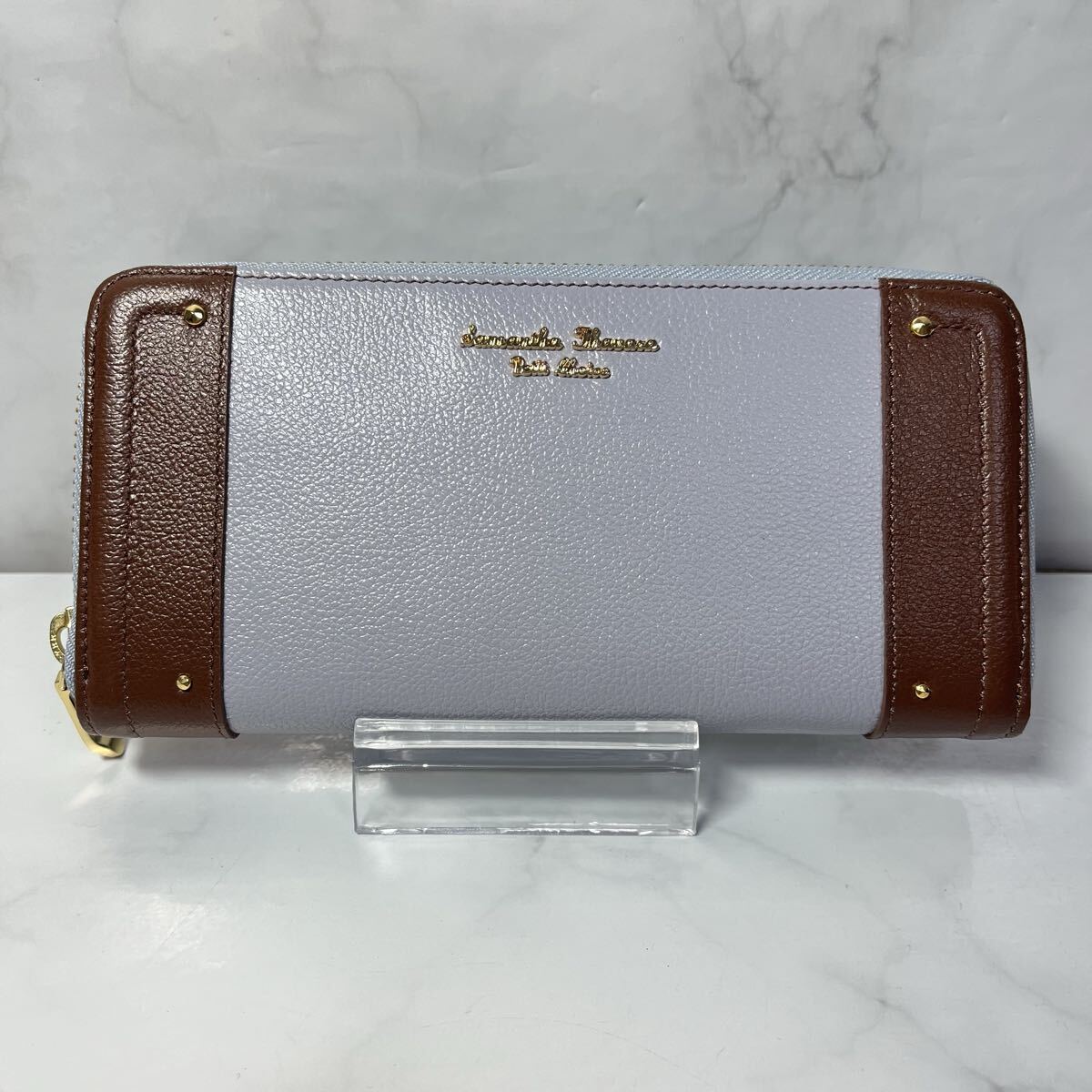 未使用 Samantha Thavasa Petit Choice サマンサタバサ プチチョイス ラウンドファスナー長財布 ブルーグレー ブラウン バイカラー拍卖