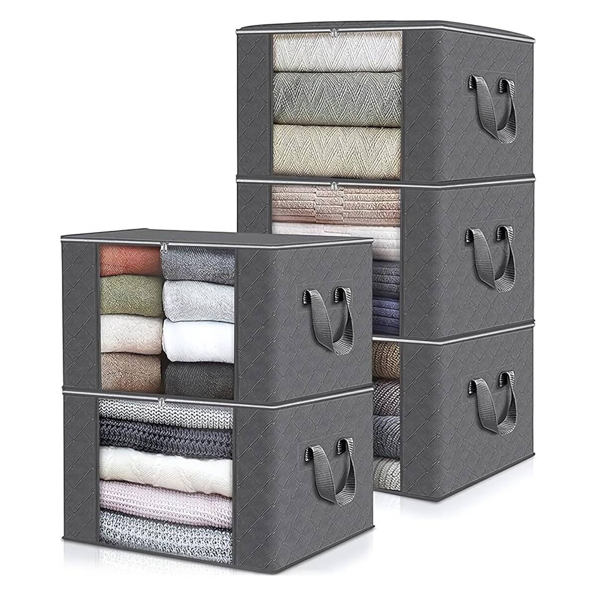 毛布 洋服収納 耐荷重 25kg 大容量 折りたたみ式 収納ボックス 60*40*35cm衣装ケース 衣装収納 不織布 大型 5個拍卖