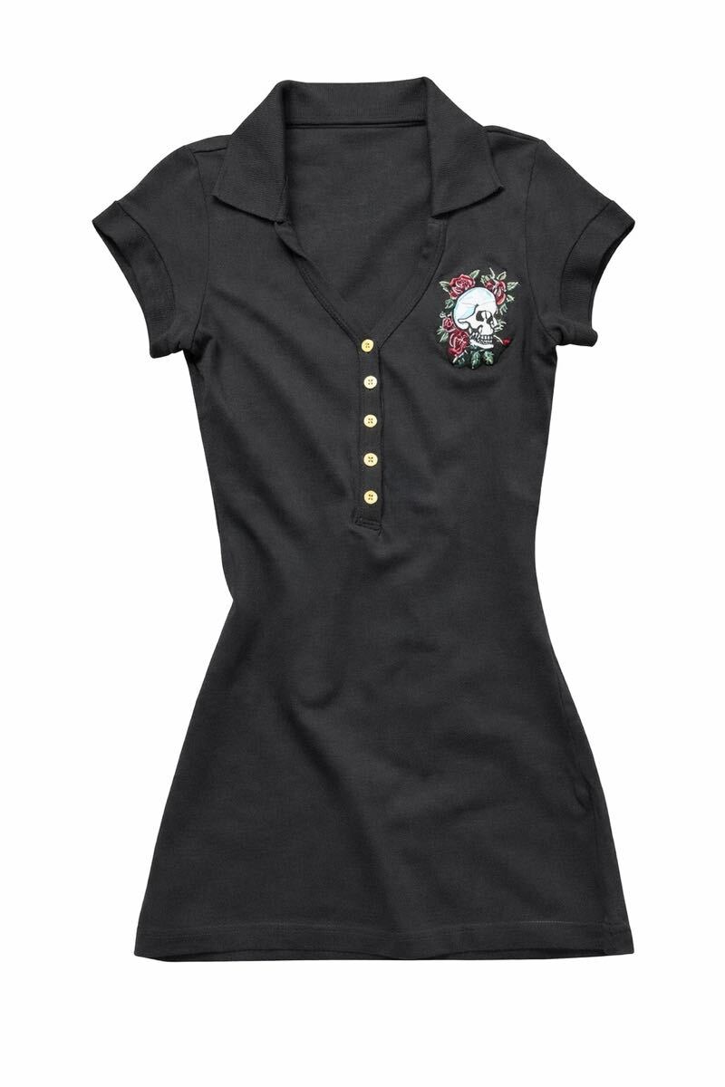 【未使用 新品・Sサイズ】正規品 Ed Hardy エドハーディー刺繍デザイン 半袖 レディース 半袖ポロシャツ ポロシャツ ブラック ブラック系拍卖