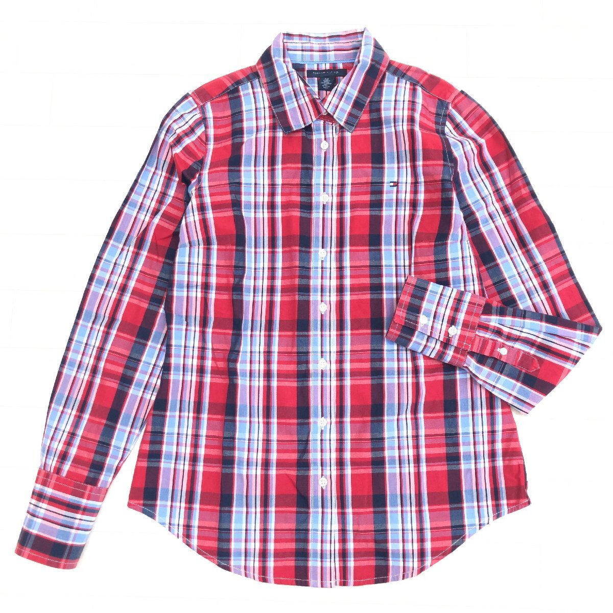 TOMMY HILFIGER トミーヒルフィガー タータンチェック コットン シャツ S ブラウス 長袖 ポイントロゴ刺繍 国内正規品 レディース 女性用拍卖