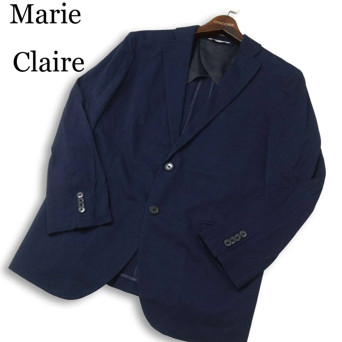 Marie Claire homme マリクレール オム 春夏 背抜き★ アンコン テーラード ジャケット Sz.L メンズ 紺 ネイビー拍卖