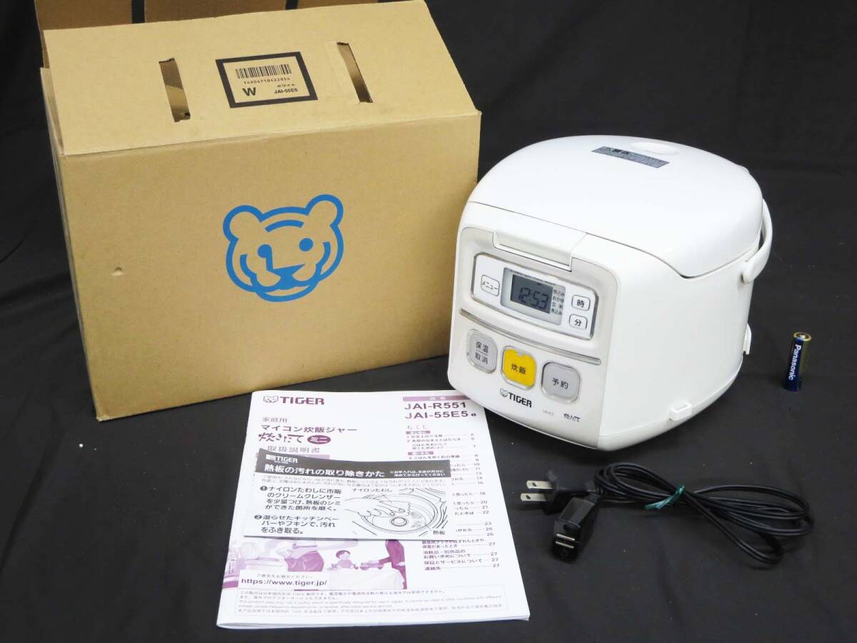 ◆(TH) TIGER タイガー マイコン炊飯ジャー 炊飯器 3合炊き JAI-55E5 説明書 箱付 2019年製 単身 一人暮らし ※カップ しゃもじ欠品 動作品拍卖