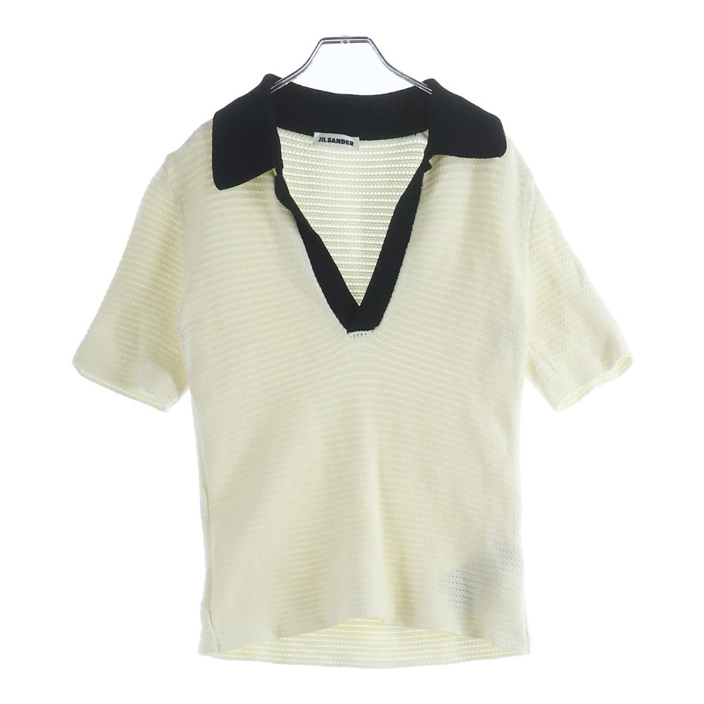 JIL SANDER ジルサンダー 25SS Short Sleeve Knit Polo ショート丈 ニット 半袖ポロシャツ ホワイト J22GL0113 J15434 レディース拍卖