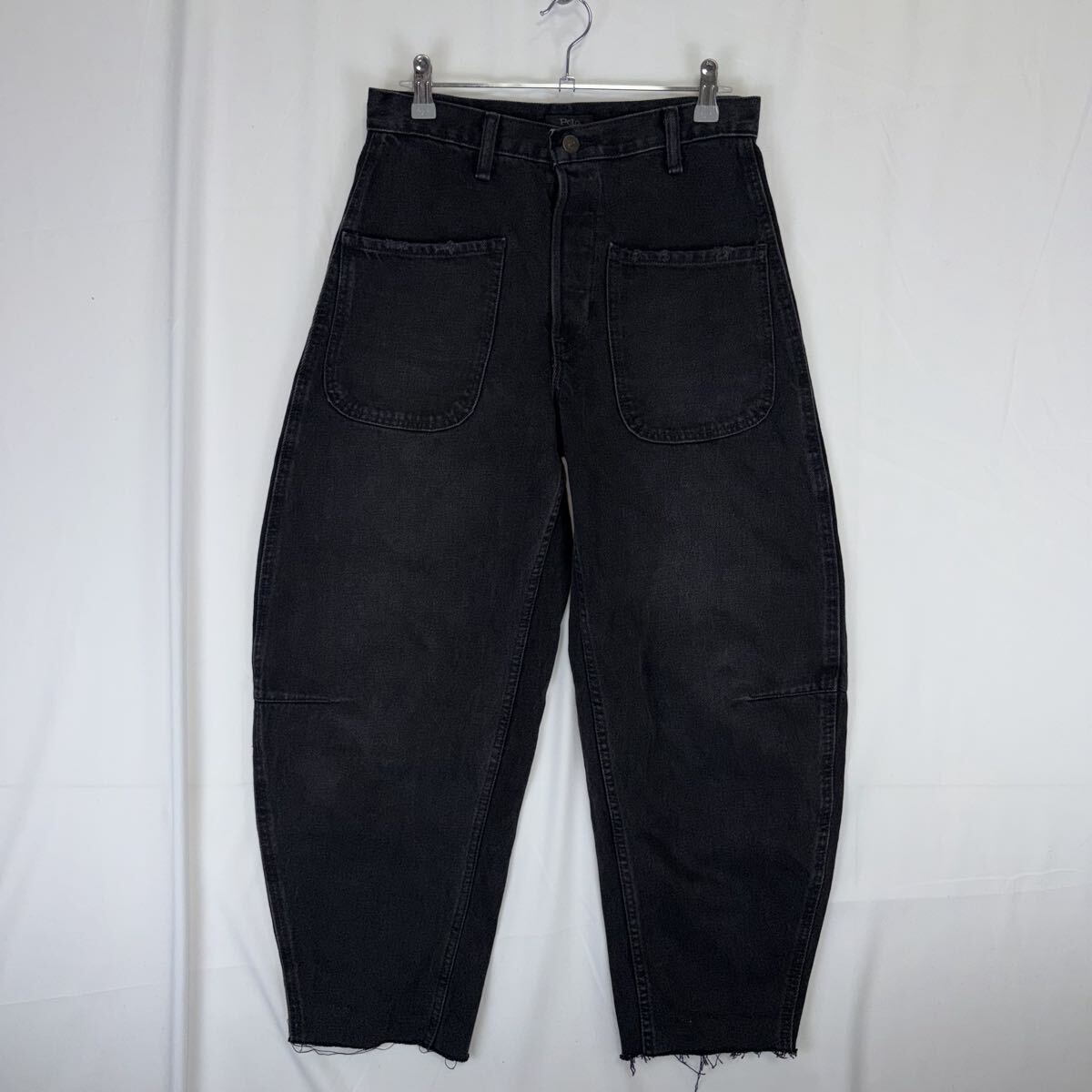 美品 POLO RALPH LAUREN ポロラルフローレン カーブドテーパードジーンズ 25R Black カーブ カットオフ デニムパンツ バギー ブラック 黒拍卖