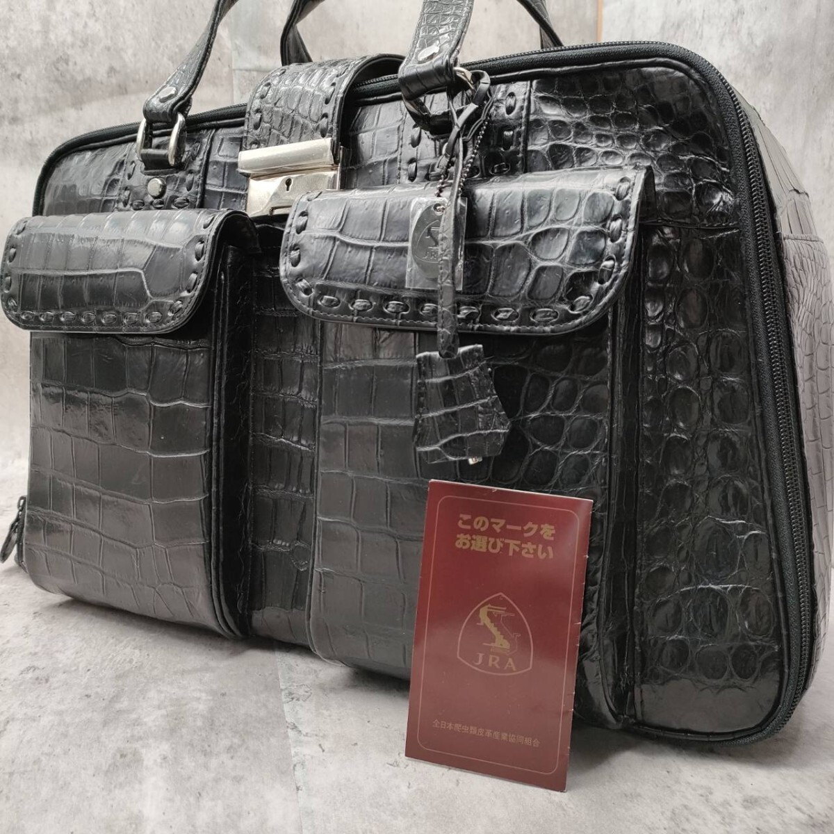 二度と会えない一品 極美品 クロコダイル 幅50 黒 ボストンバッグ 大容量 スーツケース 旅行カバン リアル クロコ センター取り 鰐革拍卖