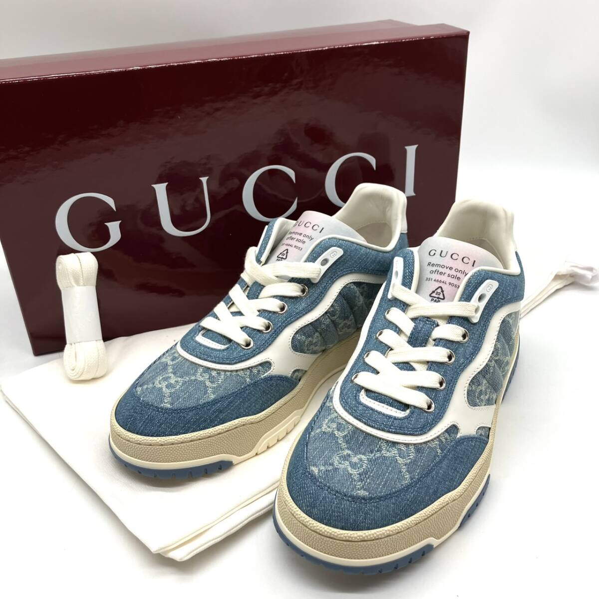 1円 未使用 GUCCI グッチ GGデニム リウェブ メンズスニーカー ライトブルー 上代168300円 39拍卖