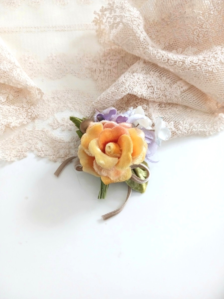 染め布花*お洒落な薔薇の花束コサージュ ハンドメイド 拍卖