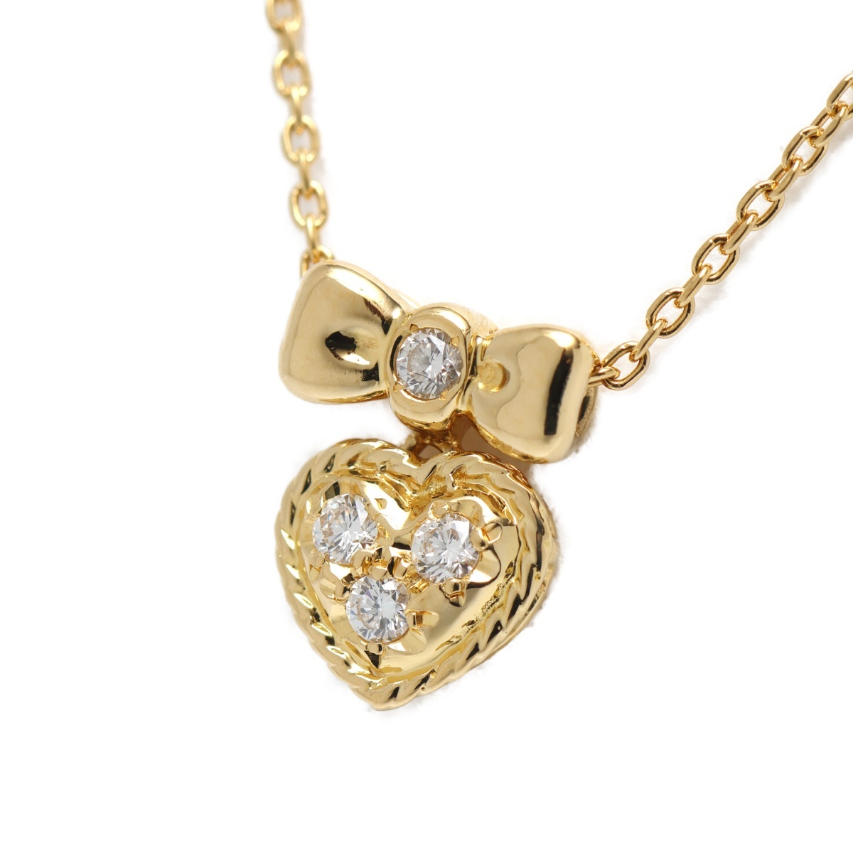 ニナリッチ/NINA RICCI ハート リボン モチーフ ネックレス ダイヤモンド 4石 K18YG イエローゴールド【中古】 70277 新入荷拍卖