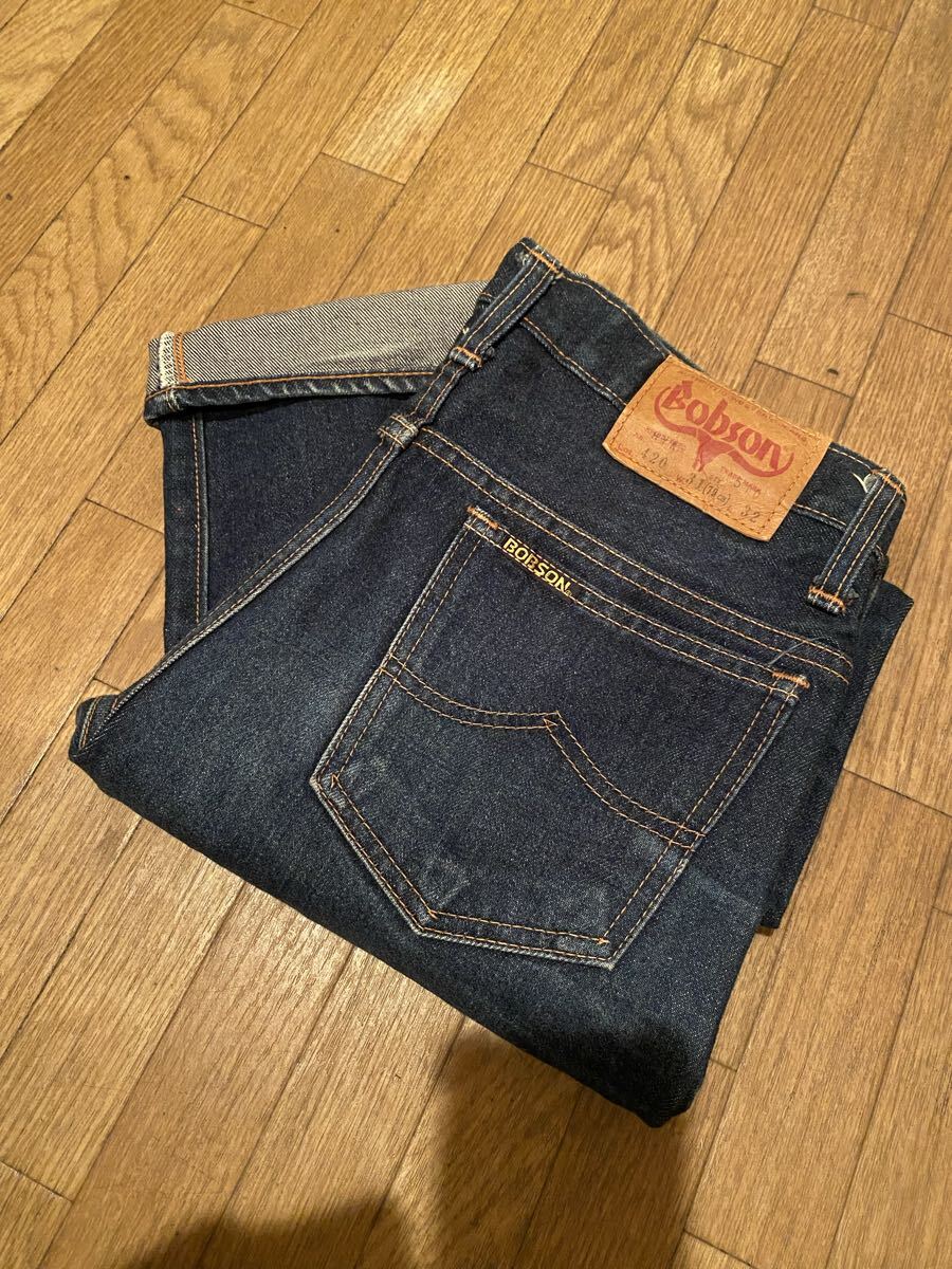 奇跡美品希少レアサイズ31フルレングス丈長チェーンステッチ日本製japanvintagデニムジーンズパンツbobson濃紺インディゴ昭和レトロ70s80s拍卖