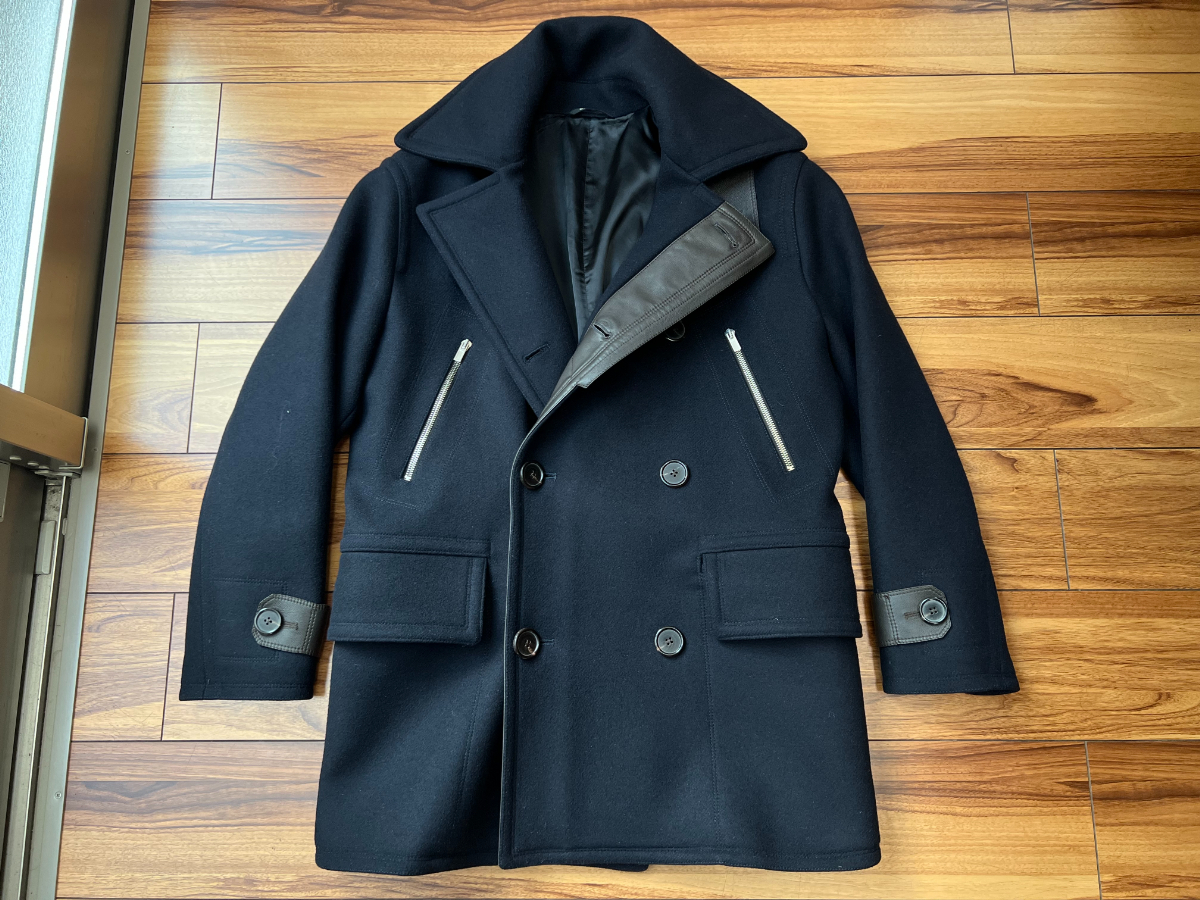 エルメス 超稀少44 HERMES 18AW ウール コンパクト180'S レザー コレクション ピーコート Pコート ジャケット 国内正規新品 定価110万円拍卖