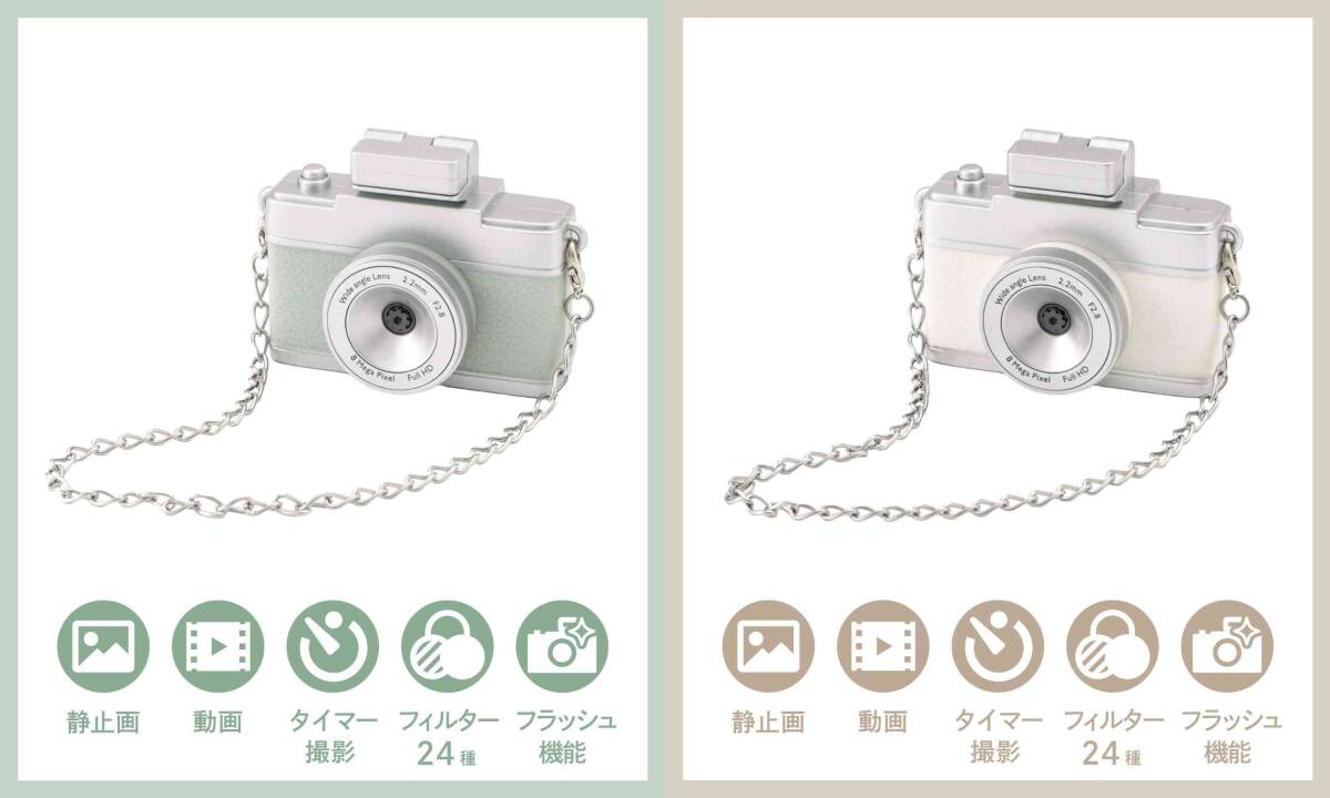 ★☆送料390円可 スリーコインズ3coins ミニトイカメラ アイボリー グリーン 2個セット新品未開封品 スリコ 拍卖