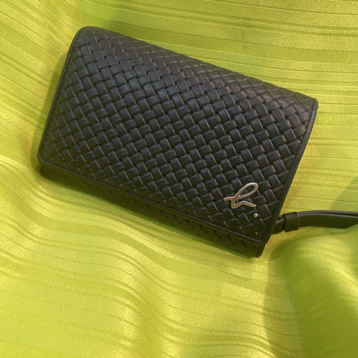 アニエスb 折り財布 メッシュ レザー 小銭入れ 黒拍卖