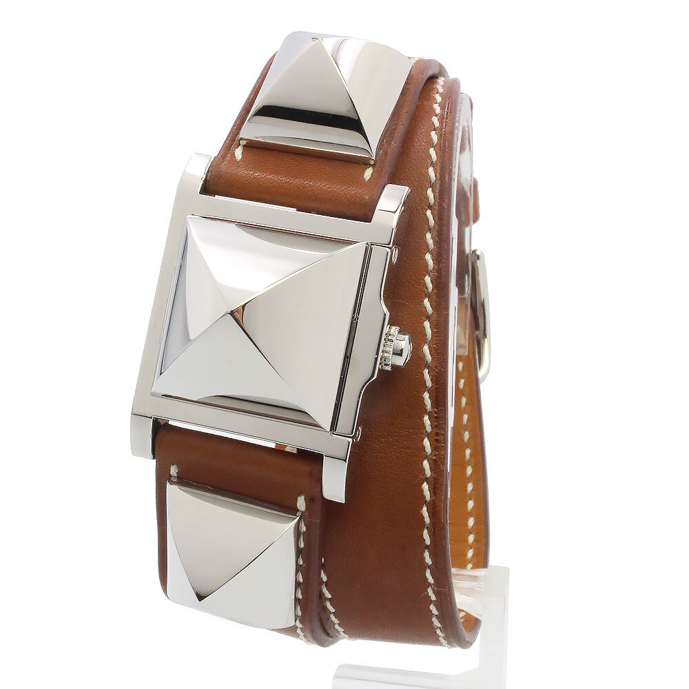 (美品)HERMES エルメス ME3.210 メドール ウォッチ ドゥブルトゥール クオーツ ステンレススチール バレニア ブラウン D刻印 腕時計拍卖