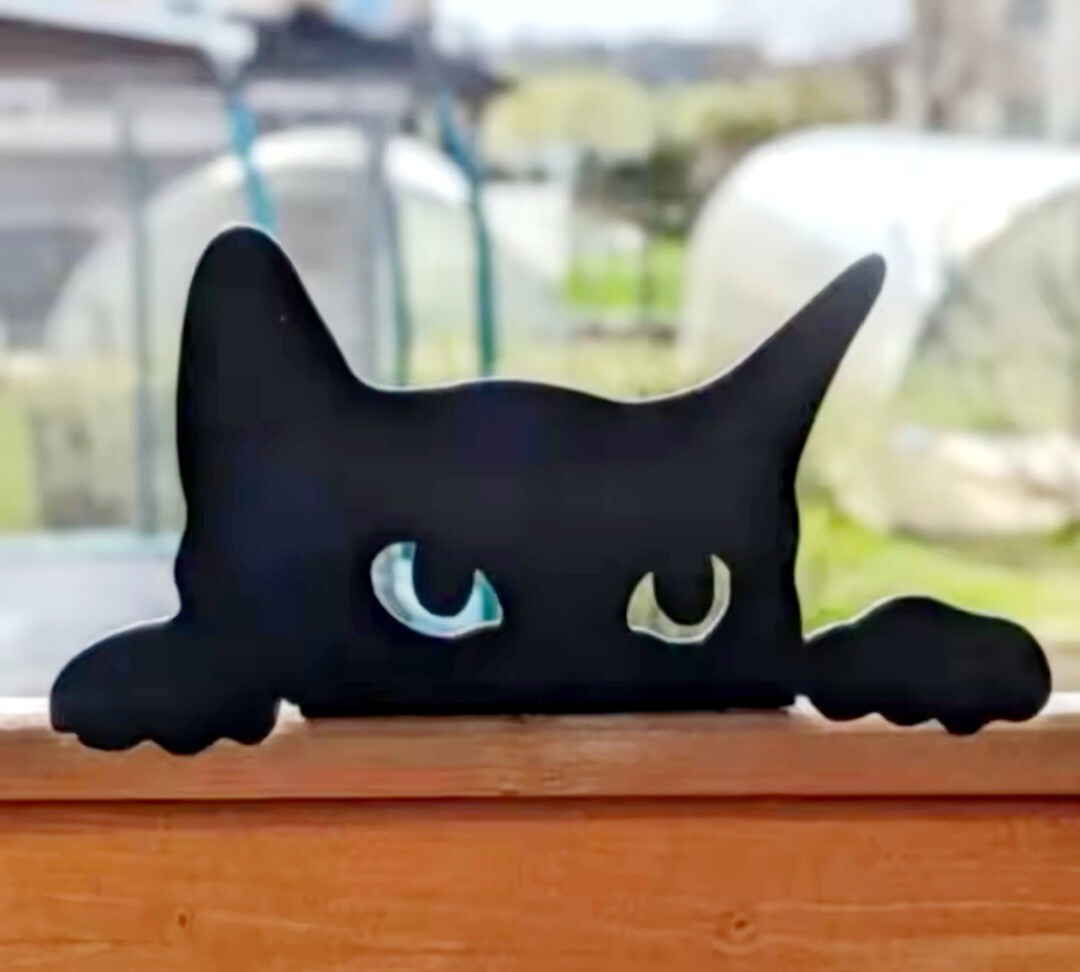 メタルアート 猫のシルエット 覗き猫H ガーデンオブジェ 猫の雑貨 HANAKO拍卖