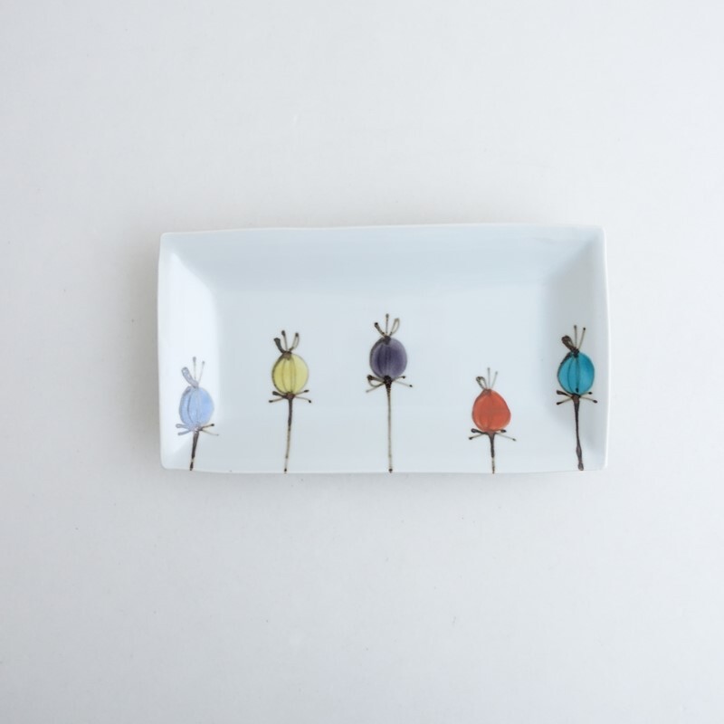 【未使用】徳永遊心 *色絵 つぼみ 長角皿 22cm*食器皿うつわ器キッチン【陶器】九谷青窯(wa30-2512-107)【10B62】拍卖