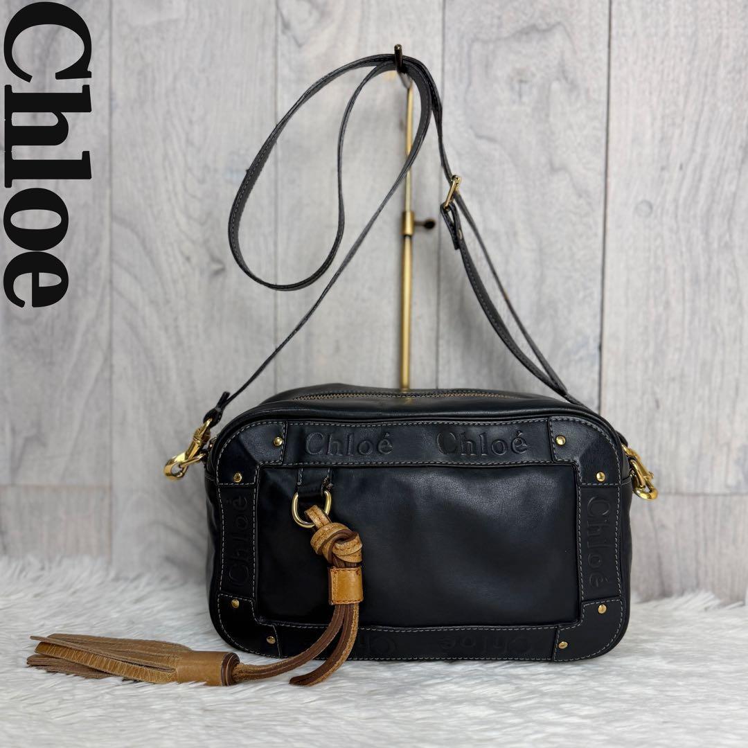 Chloe クロエ ロゴ タッセル レザー ショルダーバッグ エデン ブラック Eden拍卖