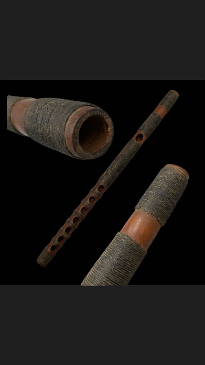 k2855 江戸期 竹造 龍笛 能管 篠笛 伝統芸能 鬼樺巻 高麗笛 和楽器 雅楽 能 伝統 狂言 本煤竹丸管 長さ40.5cm 時代拍卖