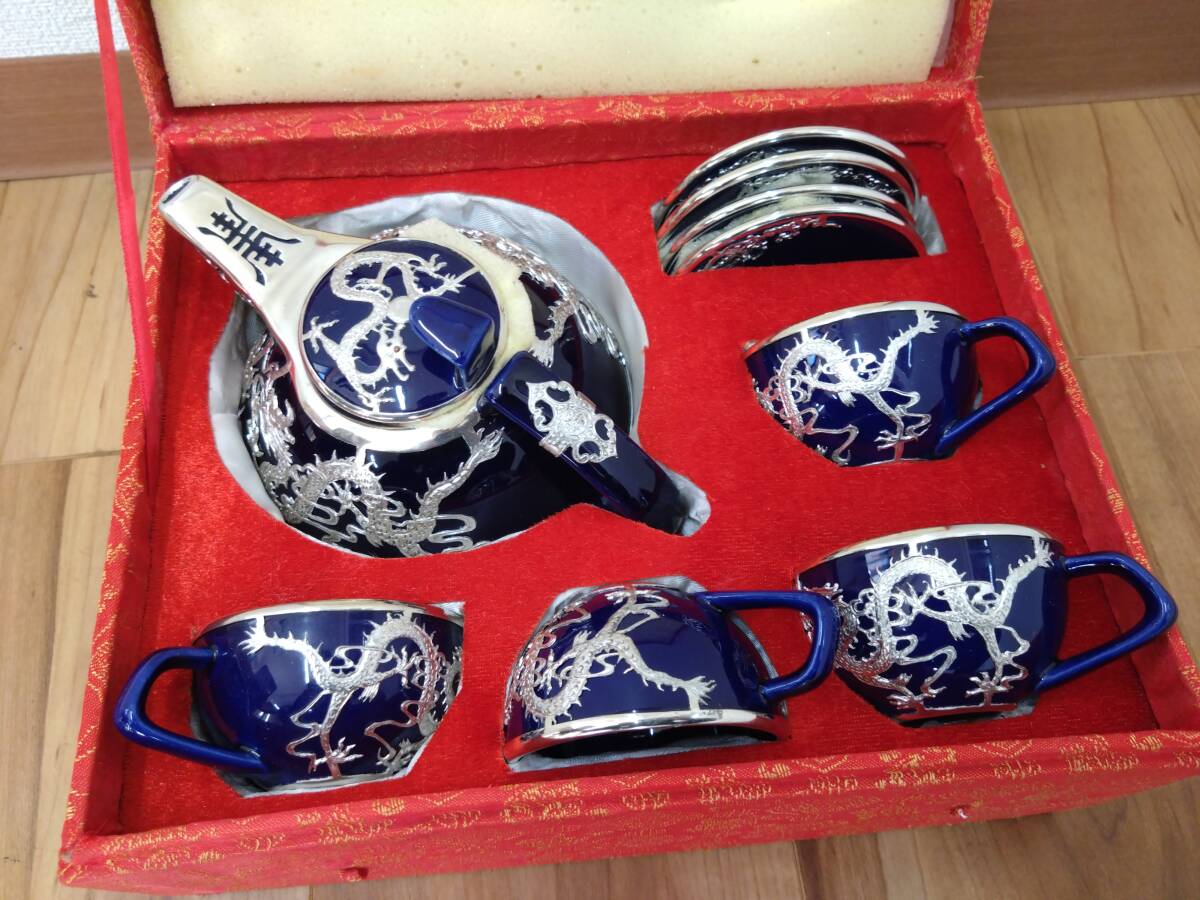 A002 中国 茶器セット 龍柄 未使用品 現状品拍卖