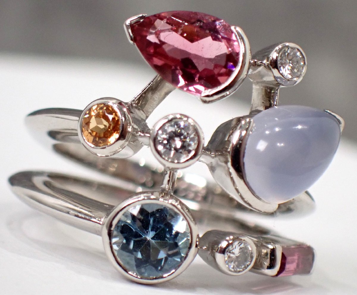 定価99万円 マルチストーン 美品 カルティエ Pt950 プラチナ 11g メリメロリング メリメロ リング ダイヤ トルマリン シトリン 50 9号 513拍卖