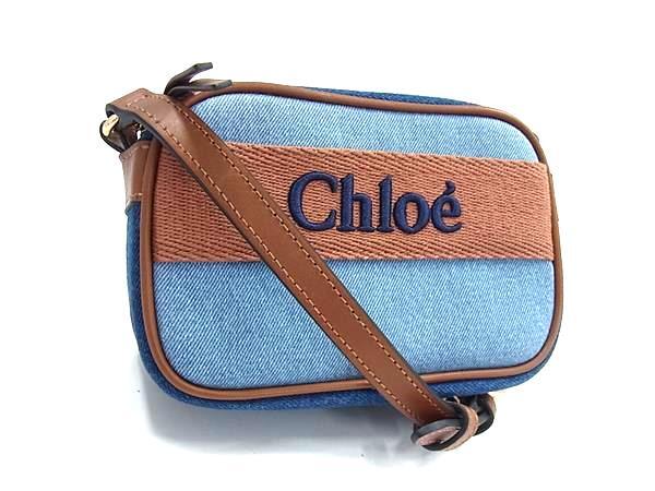 ■新品同様■ Chloe クロエ キャンバス×レザー ショルダーバッグ クロスボディ レディース ライトブルー系×ブラウン系 FW2178拍卖