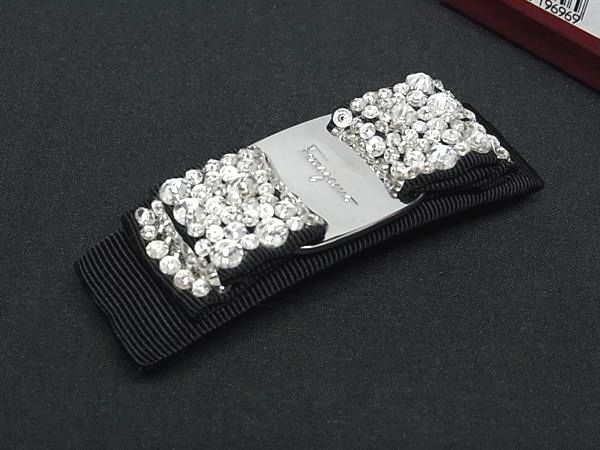 ■新品同様■ Salvatore Ferragamo フェラガモ ヴァラリボン ラインストーン バレッタ アクセサリー ブラック系×シルバー系 FX1846拍卖