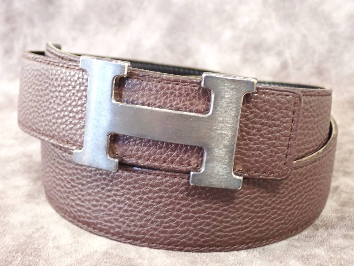 エルメス HERMES コンスタンス Hベルト リバーシブル ボックスカーフ×トゴ ブラック×ブラウン 85cm ゴールド金具拍卖