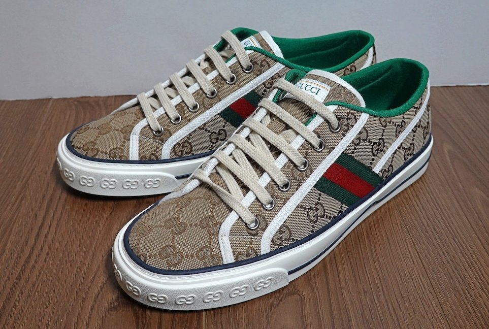 20AW 定価11万 新品未使用 GUCCI グッチ TENNIS 1977 GGキャンバス スニーカー 606111 シェリーライン メンズ 7 シューズ 25.5-26cm拍卖